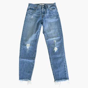 Levi's Wedgie Straight Leg Jeans Size 26 High Rise Button Fly Raw Hem Edge